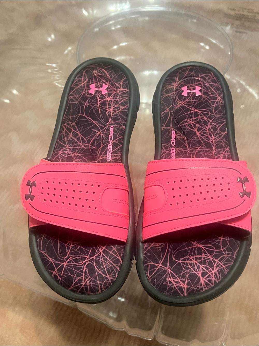 Under Armour Hot Pink and Black Adjustable Slide Sandals